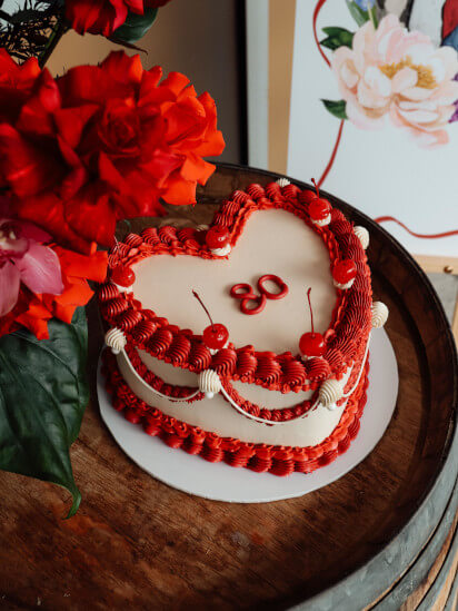 red heart birthday cake