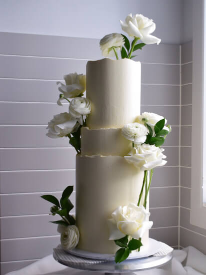 White Wedding Cake with Flowers