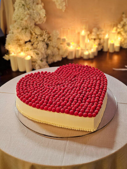 Wedding heart Cake with Raspberries